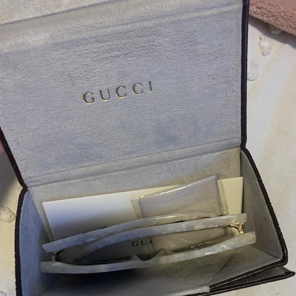 Gucci Pearl White Round Sunglasses with Black Lenses